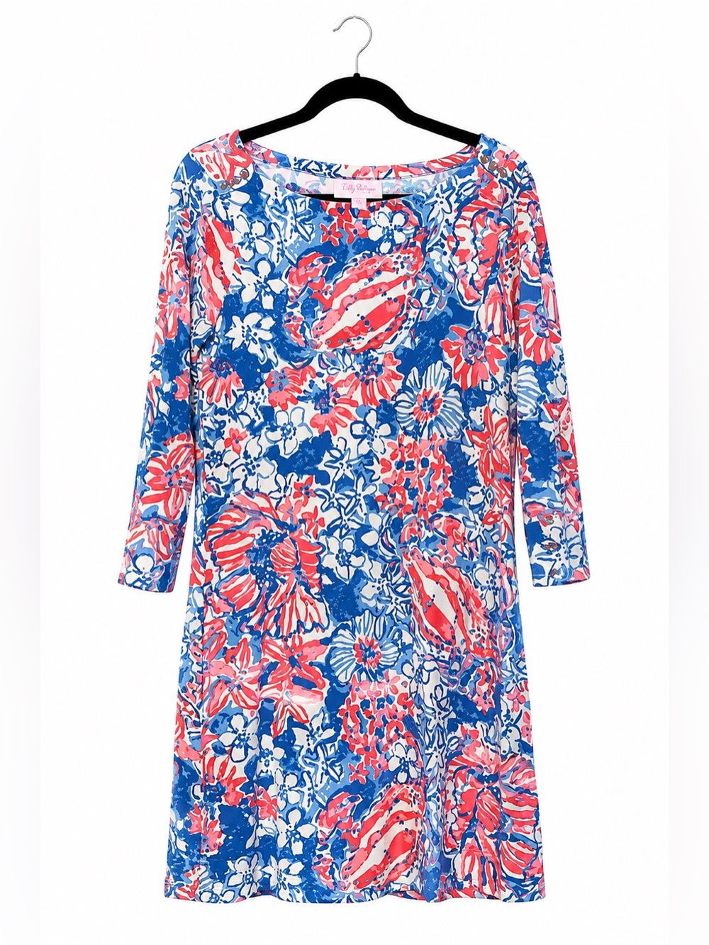 Lilly Pulitzer Coral, Blue & White Long-Sleeve Floral Shift Dress